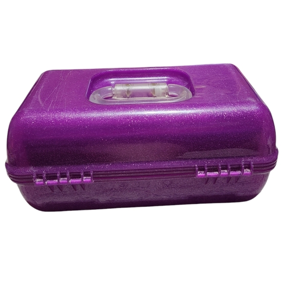 VINTAGE! CABOODLES 2622 Silver Glitter/Purple Makeup Train Case - Picture 8 of 9